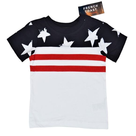 New! French Toast Toddler Boy's Cotton American Patriotic Stars Graphic Tee Top - Picture 3 of 3